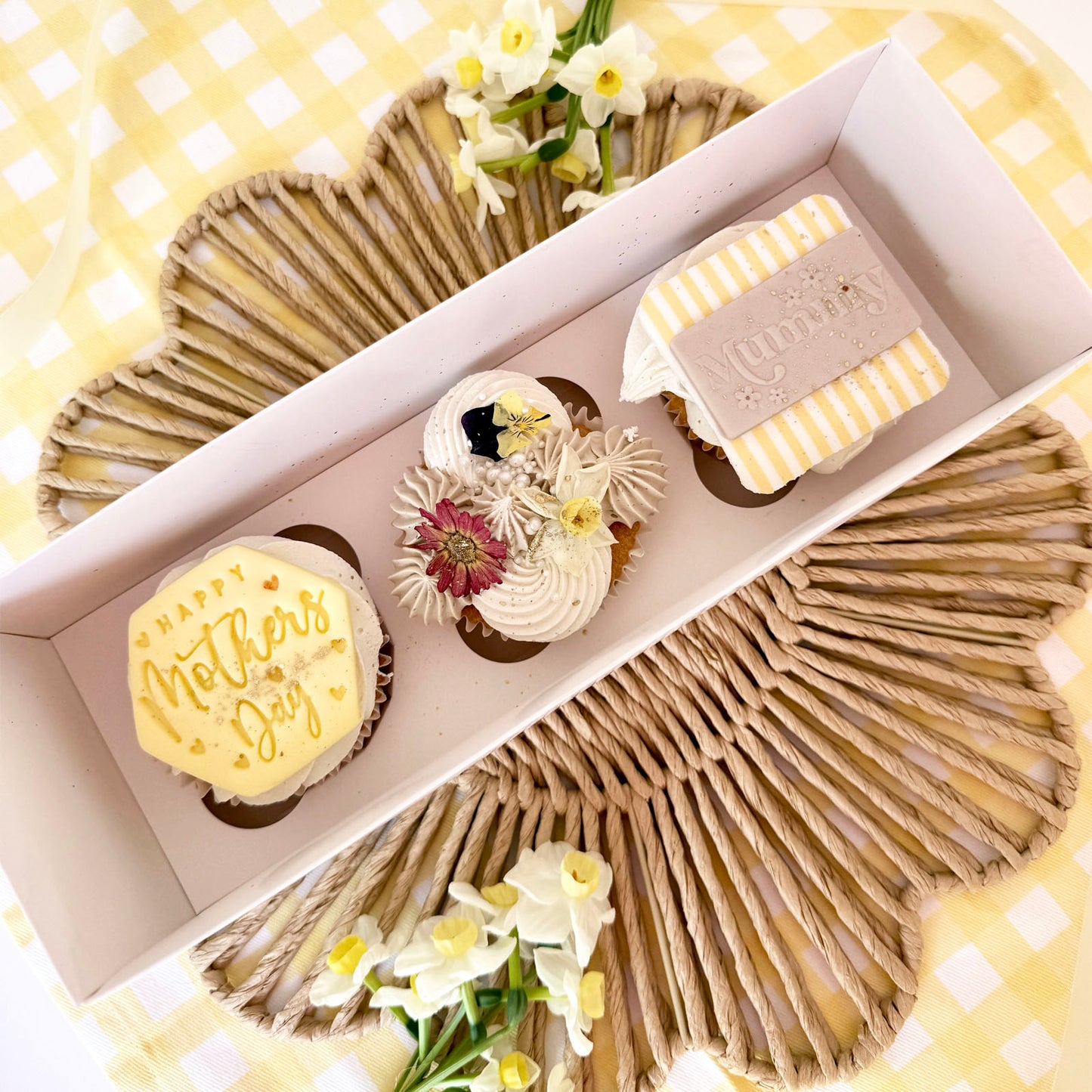 Mothers Day Box of 3 Personalised Name Cupcakes