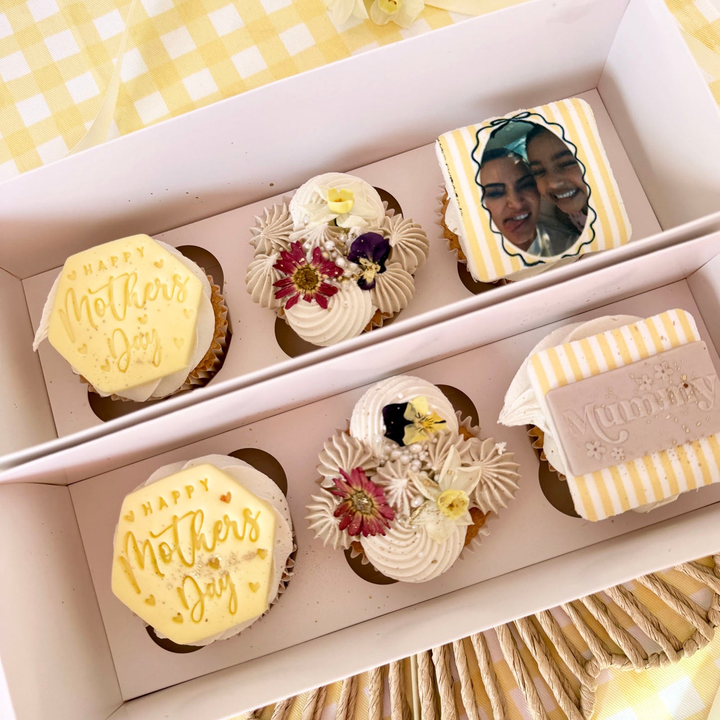 Mothers Day Box of 3 Personalised Name Cupcakes